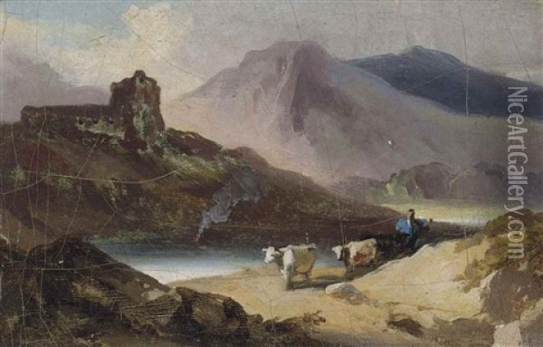 A Chinese Landscape, Macao, With A Drover And Cattle Oil Painting - George Chinnery