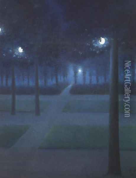 Nocturne at the Royal Park, Brussels Oil Painting - William Degouve de Nuncques