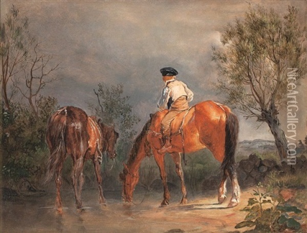 Water To The Horses Oil Painting - Kilian Christoffer Zoll