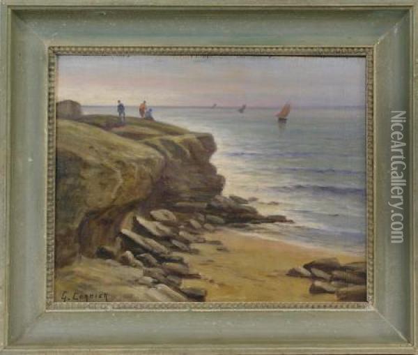 Felsenkuste Bei Royan Am Atlantik Oil Painting - Gaston Corbier