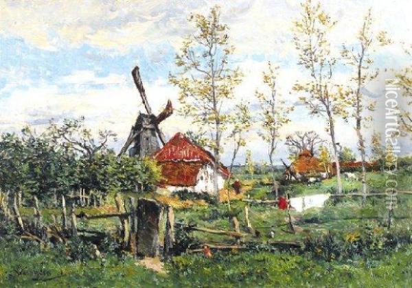 Paysage Estival Avec Moulin Et Ferme Oil Painting - Isidore Verheyden