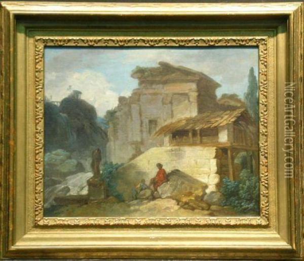Imaginary Ruins And Cascade Near Tivoli Oil Painting - Jean-Francois Amand