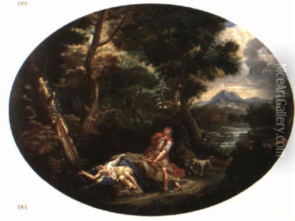 Klassikt Landskap Med Mytologisk Scen Oil Painting - Francesco Albani