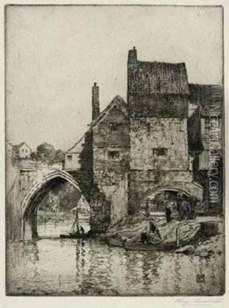 House And Bridge; Assault; Haven Oil Painting - Richard Hume, Rev. Lancaster