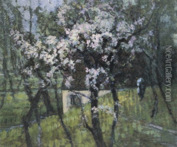 Pommiers En Fleurs Dans Les Pres Mouilles Oil Painting - Victor Charreton