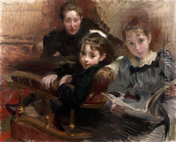 Madame Alfred Lenoir Et Ses Deux Filles Oil Painting - Paul Albert Besnard
