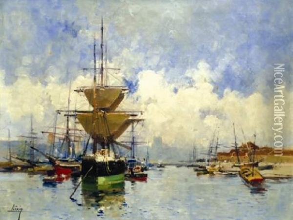 Voilier Dans Un Port Oil Painting - Eugene Galien-Laloue