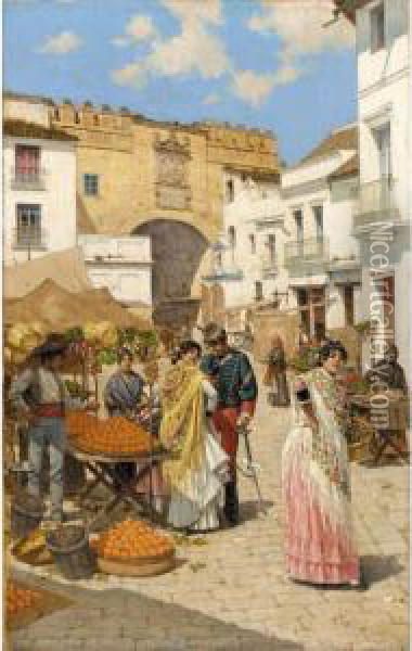 Mercado, Sevilla (the Market Place, Seville) Oil Painting - Joaquin Turina Y Areal