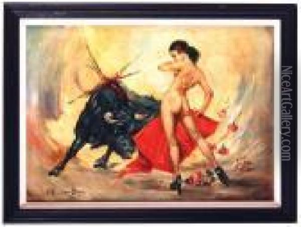 Trincherazo (la Fiesta Brava Desnudo Femenino) Oil Painting - Carlos Ruano Llopis