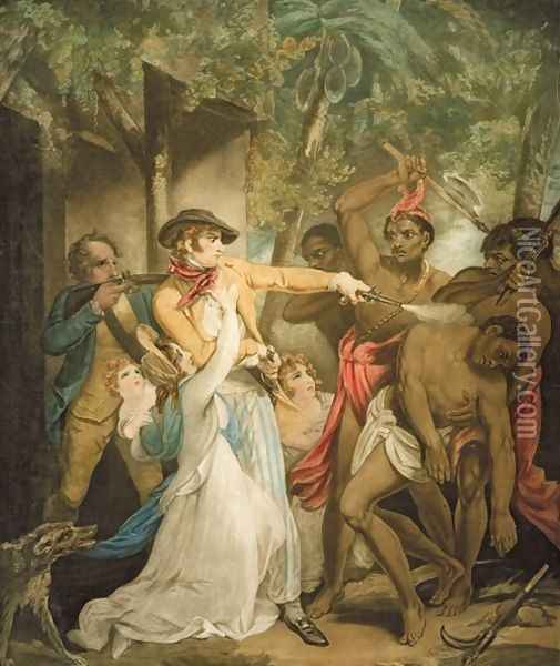 The Settling Family Attacked by Savages, engraved by George Keating 1762-1842 Oil Painting - Henry Singleton