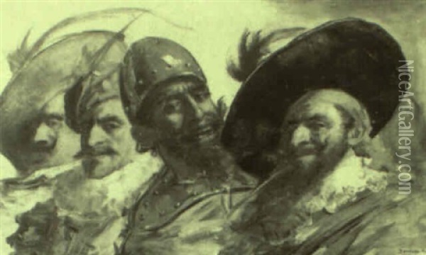 Tres Mosqueteros Y Un Soldado Oil Painting - Domingo Munoz y Cuesta