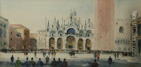 St. Marks Square, Venice 1939 Oil Painting - George Oberteuffer