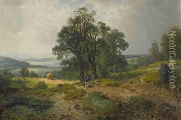 Sommerlandschaft Mit Blick Auf Den Pilsensee Oil Painting - Ludwig Sckell