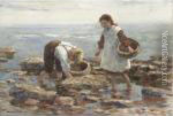 Mussel Gatherers Oil Painting - William Mason Brown