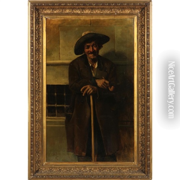 The Pipe Smoker Oil Painting - Maximino Pena Munoz