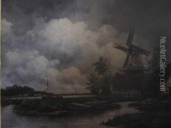 Landscape With Windmill Oil Painting - Hermanus Koekkoek the Younger