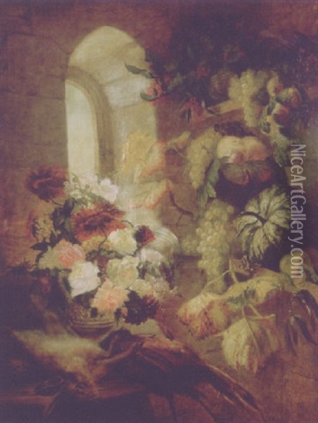 Nature Morte Au Gibier, Fleurs Et Fruits Oil Painting - Simon Saint-Jean