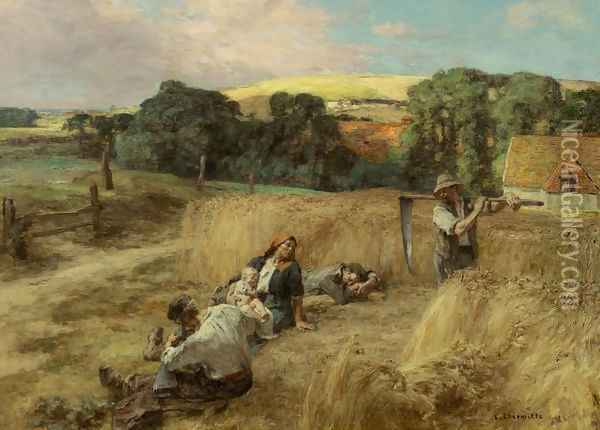 A Rest from the Harvest Oil Painting - Leon Augustin Lhermitte