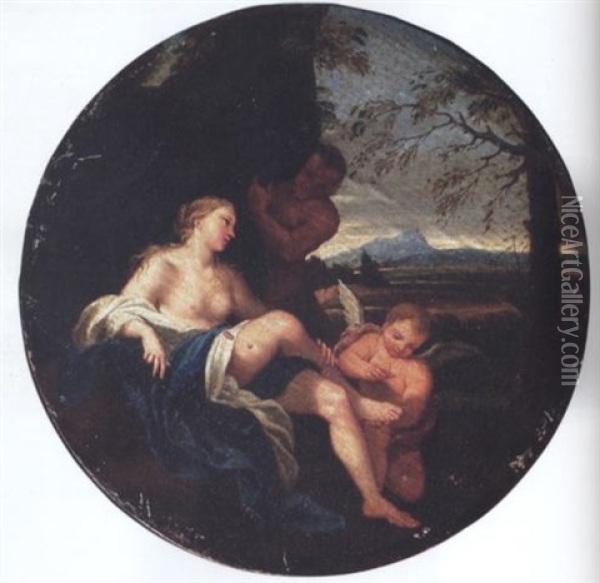 Venus And Cupid Surprised By A Satyr Oil Painting - Filippo Lauri