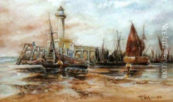 Coastal Scene With Figures Oil Painting - Thomas Bush Hardy