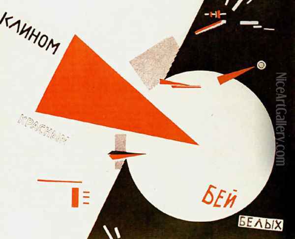 Beat the Whites with the Red Wedge Oil Painting - Eliezer Markowich Lissitzky