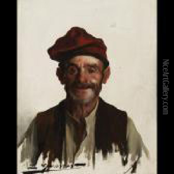 Happy Peasant Wearing Toque Oil Painting - Luis Graner Arrufi