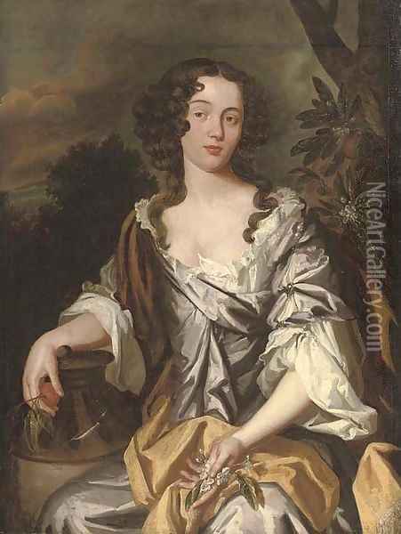 Portrait of a lady, seated, three-quarter-length Oil Painting - Sir Peter Lely