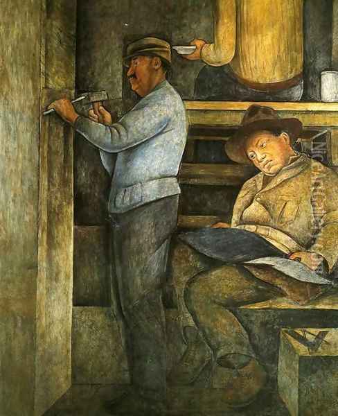 Political Vision of the Mexican People The Painter the Sculptor and the Architect 1923 to 1928 Oil Painting - Diego Rivera