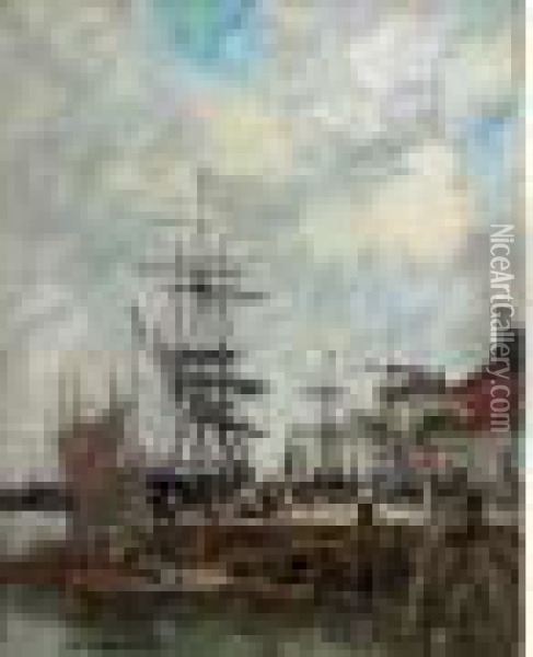 Dordrecht, Un Quai, Vers 1885-1890 Oil Painting - Eugene Boudin
