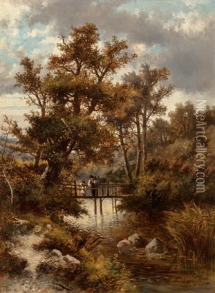 Two Children Fishing From A Bridge Oil Painting - Abraham Hulk the Younger