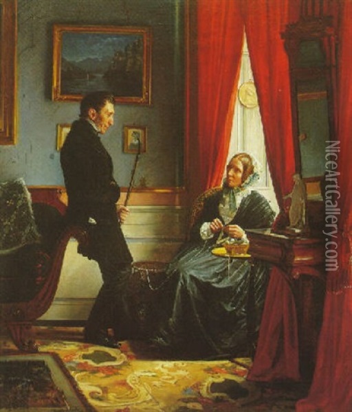 Kunsternes Foraeldre, Grosser J.p. Bloch Og Dennes Hustru I Dagligstuen Oil Painting - Carl Heinrich Bloch