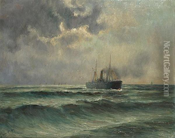 Stoomboot Op Volle Zee Oil Painting - Romain Steppe