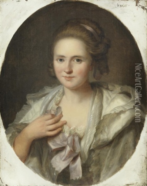 Portrait Of A Girl, Half-length, In A White Dress And Pink Bow Oil Painting - Jean Baptiste Greuze