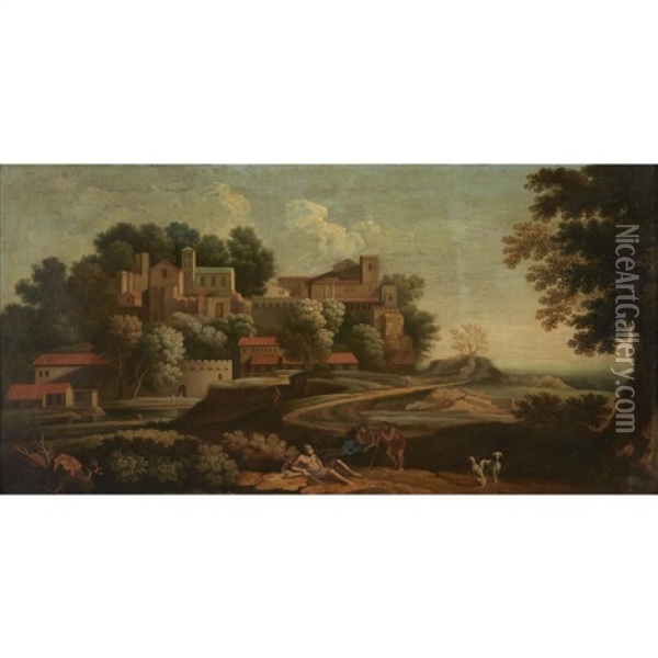 Figures At Rest In An Italianate Landscape Oil Painting - Herman Van Swanevelt