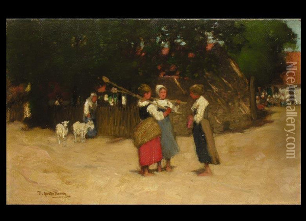 Drei Bauerinnen Im Gesprach Oil Painting - Thomas Austen Brown