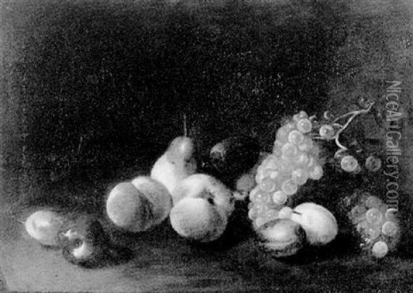 Nature Morte Aux Pommes, Peches, Poires Et Raisins Voisinant Sur Un Entablement Oil Painting - Jacques Charles Oudry