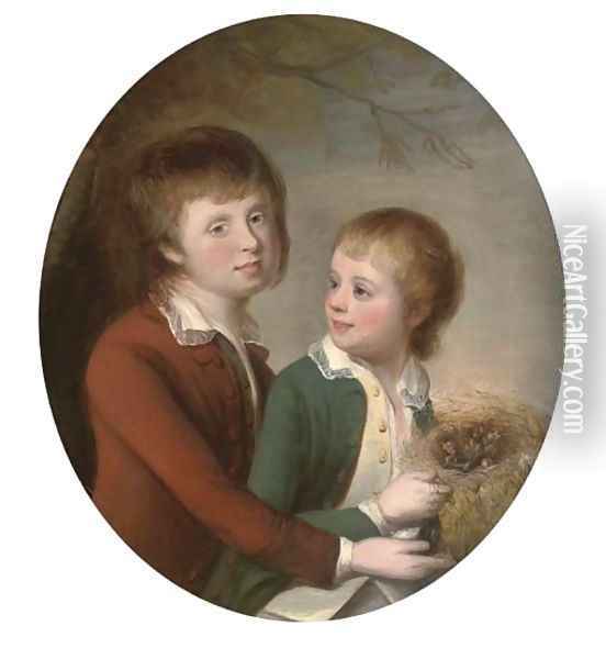 Portrait of two brothers Oil Painting - English School
