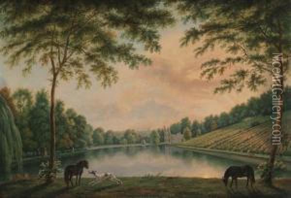 A View Of Lord Hamilton's Landscape Garden At Painshill Oil Painting - George Cuitt