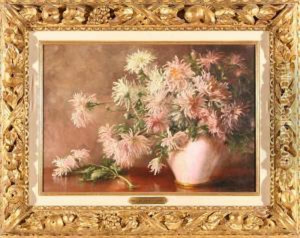 Vase Of Chrysanthemums Oil Painting - William Merritt Chase