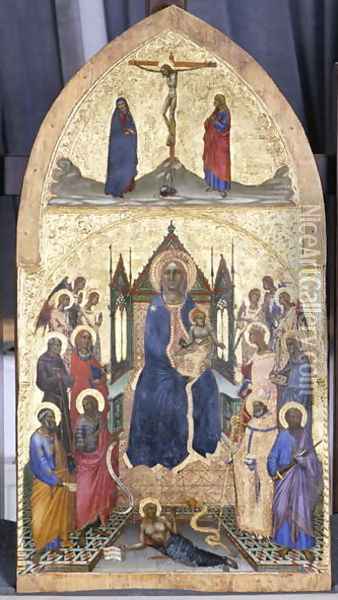 Enthroned Madonna and Child with Angels and Saints, c.1360-70 Oil Painting - Angelo di Puccinelli
