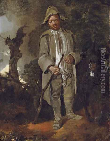 An old peasant with a donkey in a wooded landscape Oil Painting - Thomas Gainsborough
