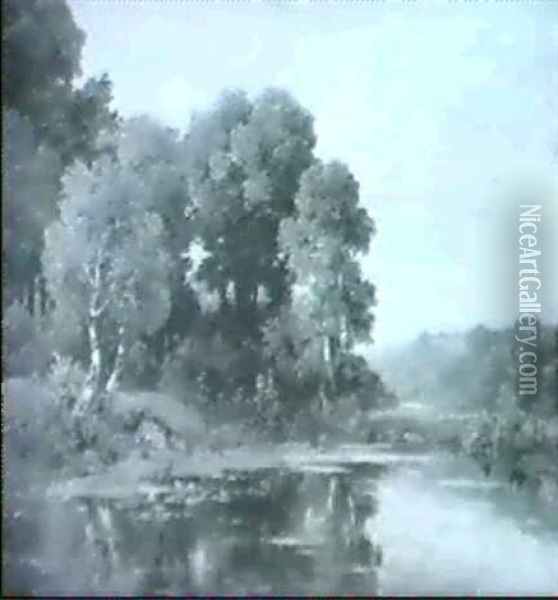 Wiesenlandschaft Mit Fluss Oil Painting - Oskar Leu