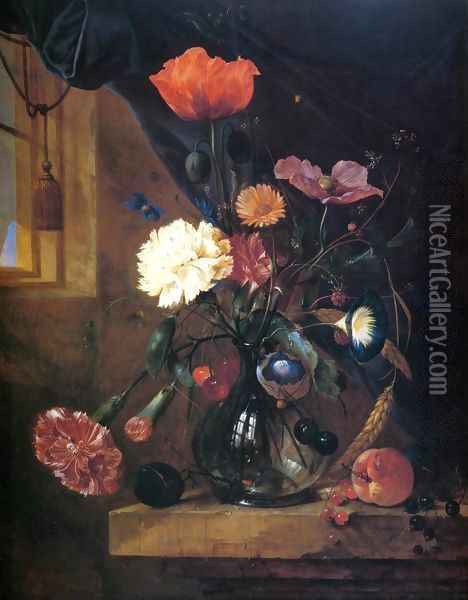 Bouquet in a Glass Vase Oil Painting - Jan Davidsz. De Heem
