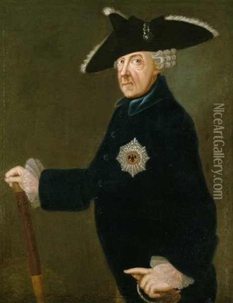 Bildnis Friedrich Der Grose Mit Dreispitz Und Orden Des Schwarzen Adlers Oil Painting - Johann Heinrich Christian Franke