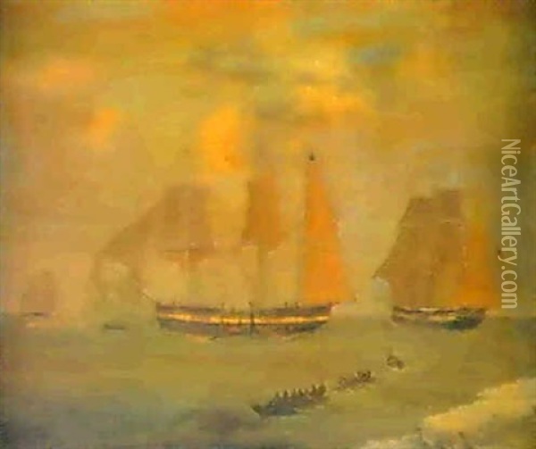 The Whaling Ship Cecilla                                    In Three Positions Oil Painting - Robert Willoughby