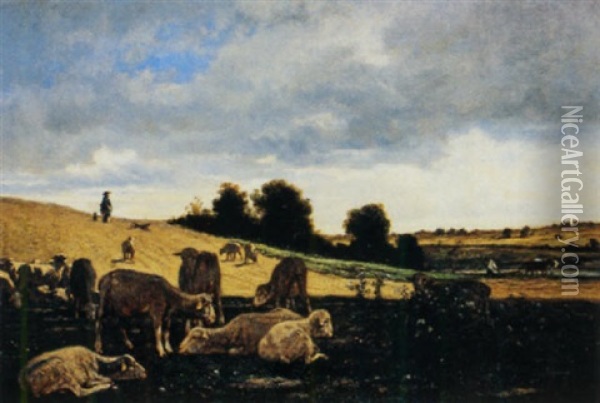 Troupeau De Moutons A L'abri Du Soleil Oil Painting - Emile van Marcke de Lummen