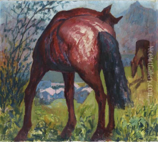 Red Horse Oil Painting - Giovanni Giacometti