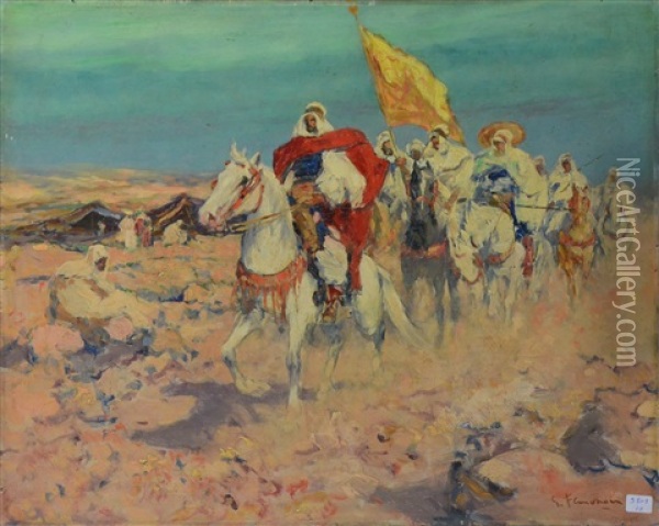 Groupe De Cavaliers Arabes Oil Painting - Gustave Flasschoen