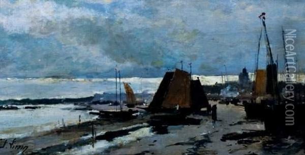 Bateaux Sur La Plage Oil Painting - Eugene Galien-Laloue