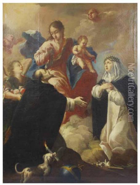 La Virgen Del Rosario Con Santo Domingo Y Santa Catalina De Siena Oil Painting - Sebastiano Conca